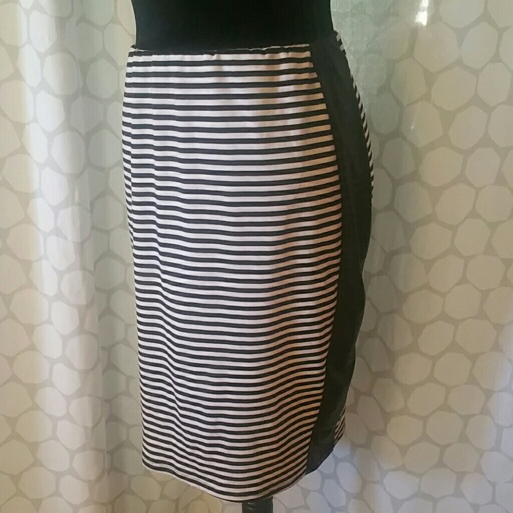 Black and white pencil skirt with pleather stripes